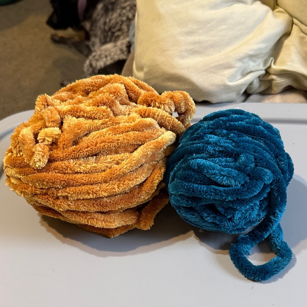 Plush Yarn Bundle in Orange and Teal